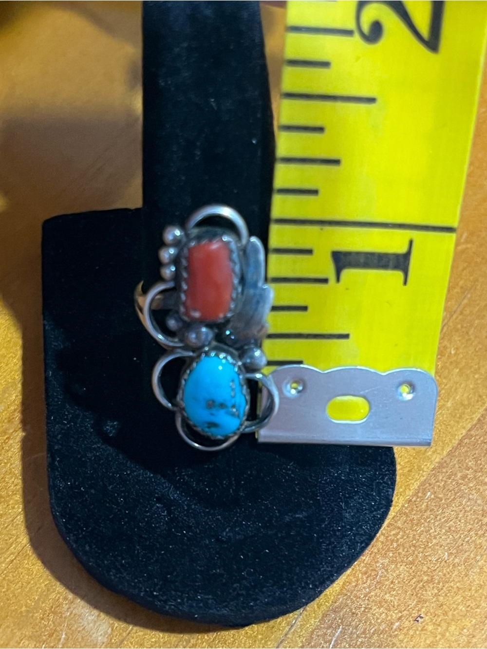 Vintage Native American Sterling Silver Ring With Natural Turquoise and RedCoral - Picture 6 of 6